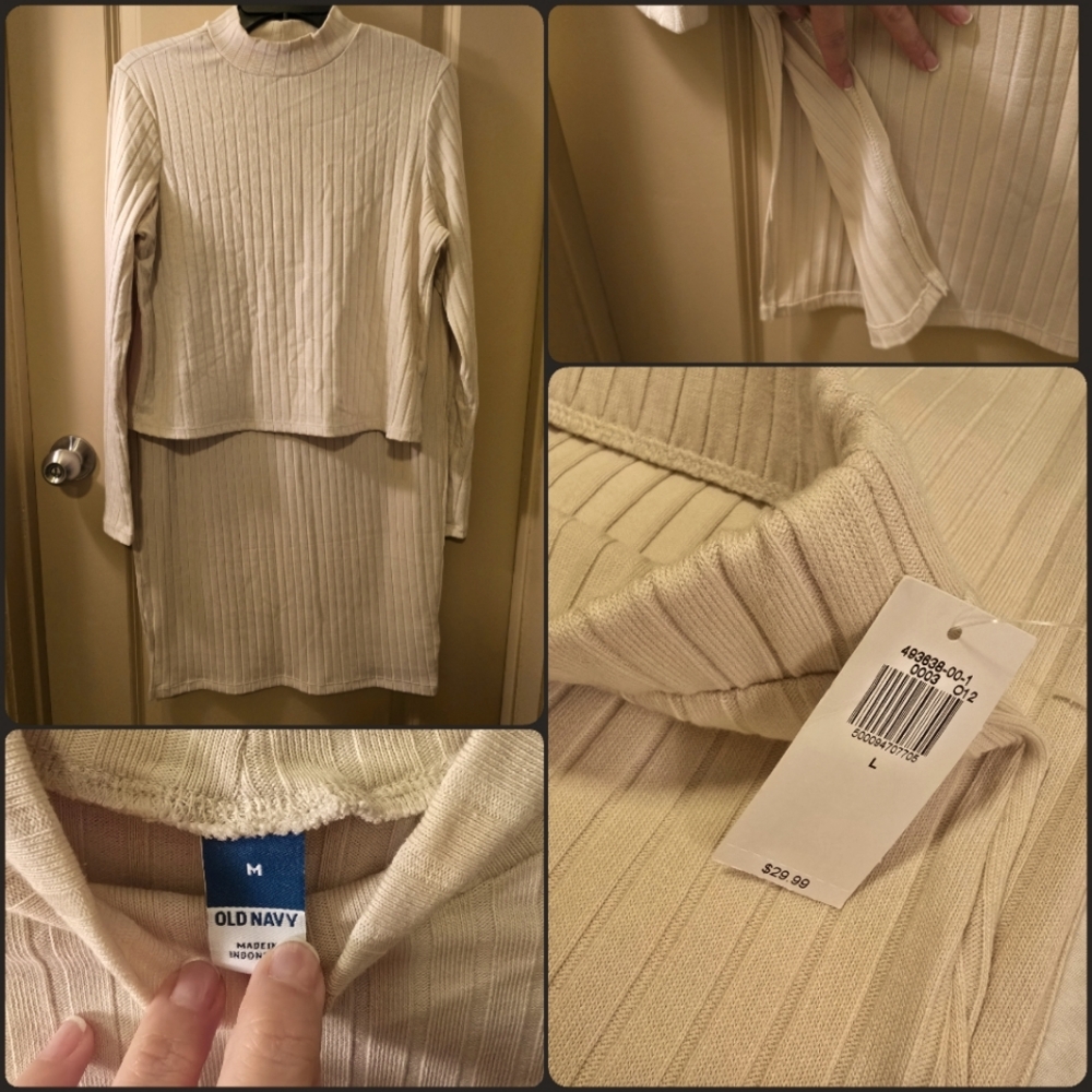 Cream Sweater Top & Skirt Set
